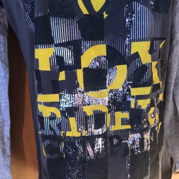 VTG FOX LS Graphic Logo Tee Gray/Gold Scoop Neck M Casual Layered Look - Picture 2 of 5